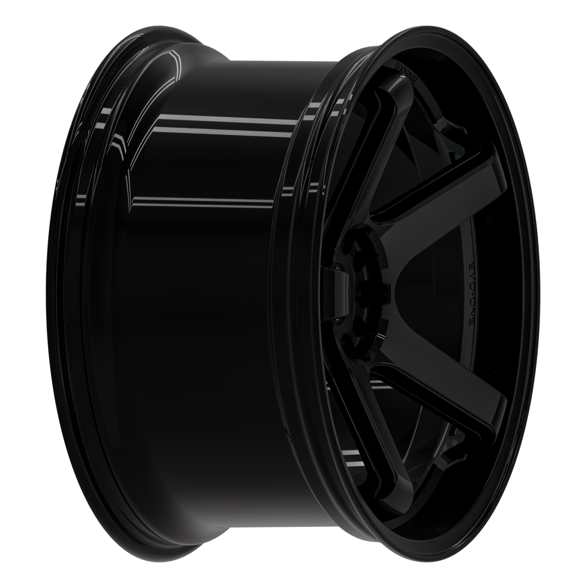 SIXNINE EVO-ONE Felgensatz – 4 Felgen 2× 10,5x20 ET15 VA, 2× 11x20 ET12 HA, GlossyBlack passend für BMW M2 G87 – Vorderachse 10,5x20 Seitenansicht