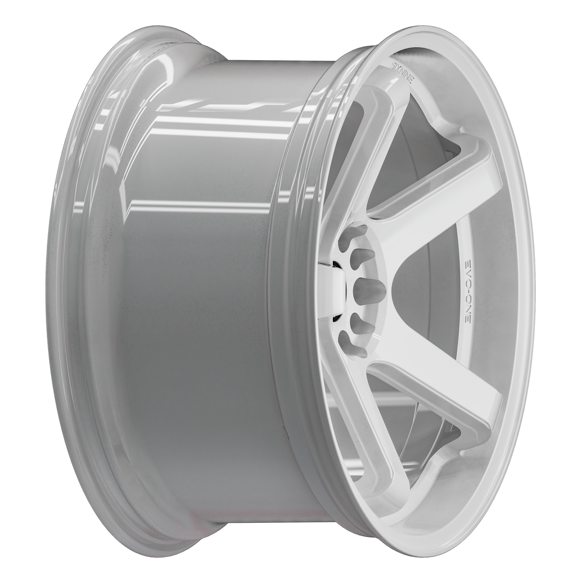 SIXNINE EVO-ONE Felgensatz – 4 Felgen 2× 10,5x20 ET15 VA, 2× 11x20 ET12 HA, PureWhite passend für BMW M2 G87 – Vorderachse 10,5x20 Seitenansicht