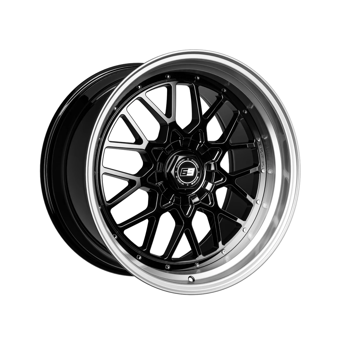 SIXNINE EVO-TWO Felgensatz – 4 Felgen 2× 10,5x20 ET15 VA, 2× 11,5x21 ET17 HA, GlossyBlack passend für BMW M2 G87 – Vorderachse 10,5x20 Halbansicht