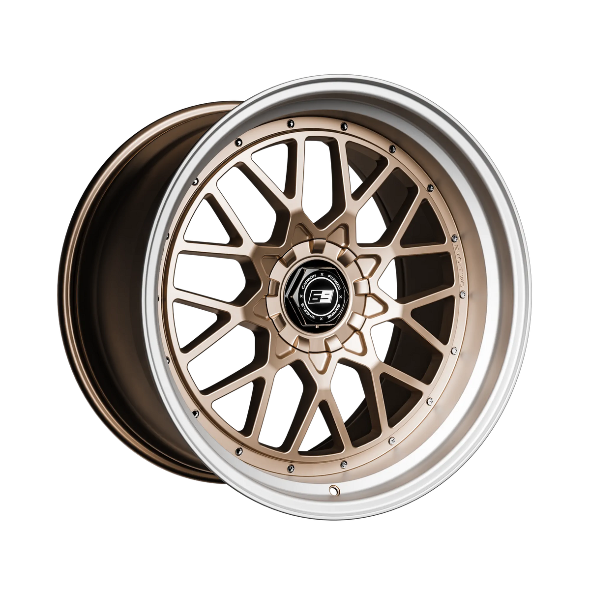 SIXNINE EVO-TWO Felgensatz – 4 Felgen 2× 10,5x20 ET15 VA, 2× 11,5x21 ET17 HA, ChampagneGold passend für BMW M2 G87 – Hinterachse 11,5x21 Halbansicht