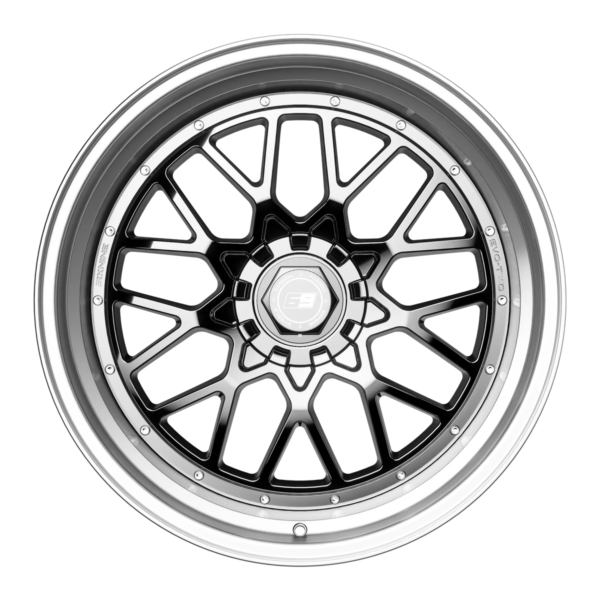 SIXNINE EVO-TWO Felgensatz – 4 Felgen 2× 10,5x20 ET15 VA, 2× 11,5x21 ET17 HA, GlossyBlack passend für BMW M2 G87 – Hinterachse 11,5x21 Frontansicht