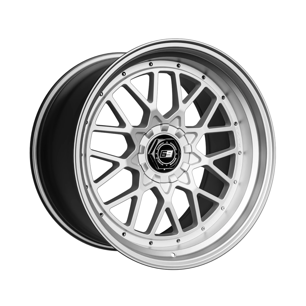 SIXNINE EVO-TWO Felgensatz – 4 Felgen 2× 10,5x20 ET15 VA, 2× 11,5x21 ET17 HA, HyperSilver passend für BMW M2 G87 – Hinterachse 11,5x21 Halbansicht